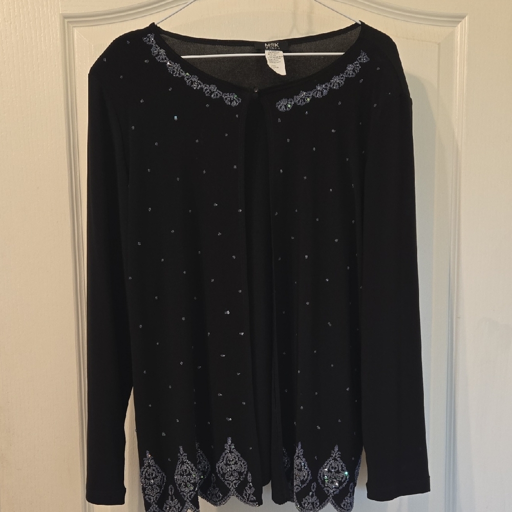 MSK Black Embellished Long Sleeve Open Front Cardigan 1X